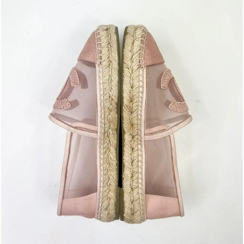 CHANEL Grosgrain Light Pink Mesh CC Logo Pink Cap Toe Flat Espadrilles Size EU37 - Picture 8 of 13
